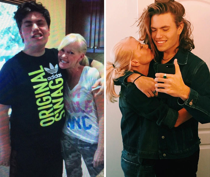 12. 4 års skillnad mellan bilderna (tillsammans med sin mamma på mors dag 2014 och 2018)