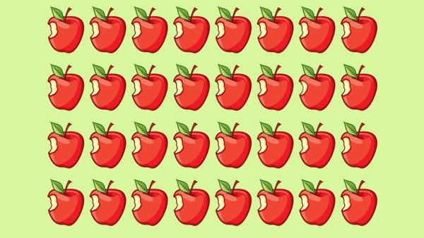 Det finns ett äpple som skiljer sig från de andra. Lyckas du hitta det?